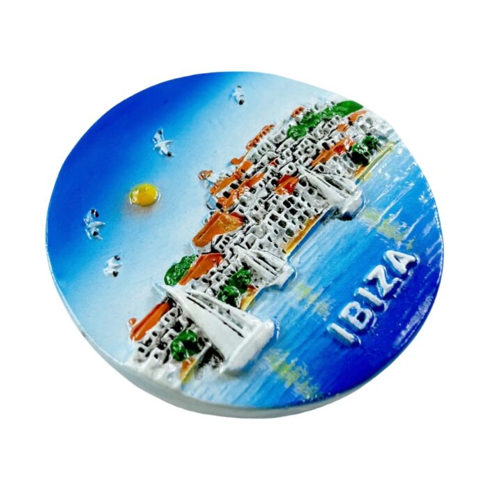 ibiza spain fridge magnet seaside sailing scene travel gift & mediterranean island memory