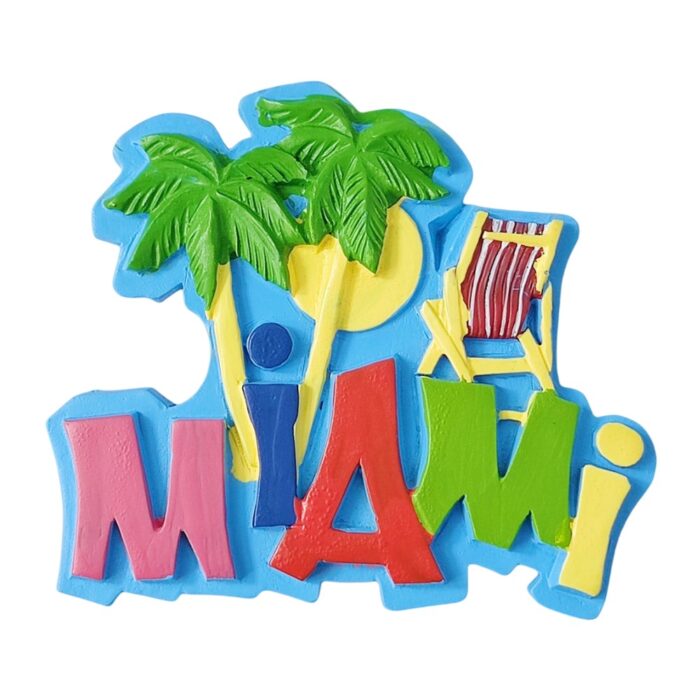 colorful miami palm tree & chair fridge magnets | usa travel keepsake & home decor accent