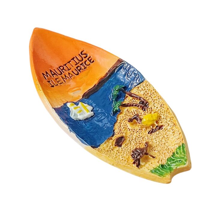 surfboard shaped mauritius ile maurice fridge magnets | tropical travel souvenir & kitchen decor