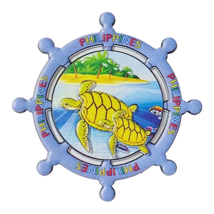 philippines yellow sea turtle fridge magnets – island ocean scene on helm wheel – beach souvenir & fun home decor