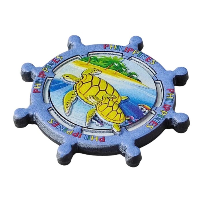 philippines yellow sea turtle fridge magnets – island ocean scene on helm wheel – beach souvenir & fun home decor