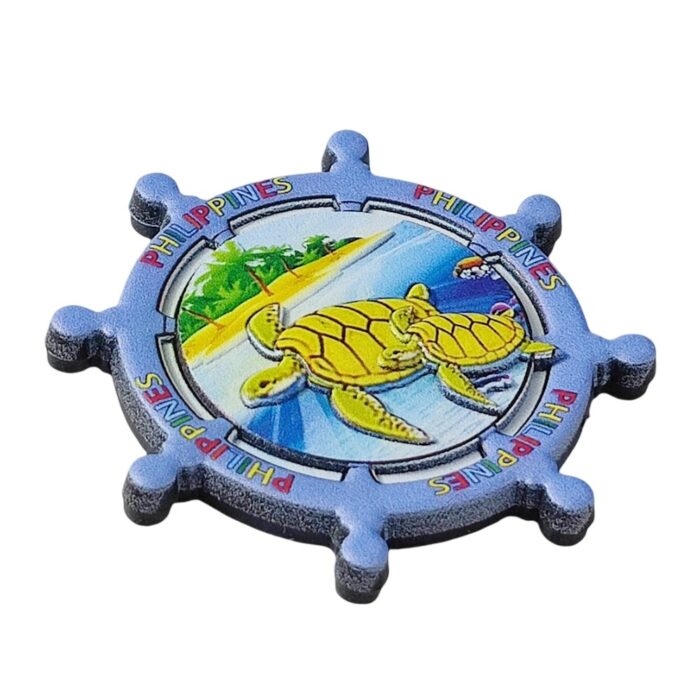 philippines yellow sea turtle fridge magnets – island ocean scene on helm wheel – beach souvenir & fun home decor