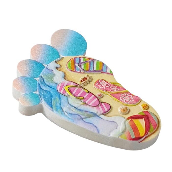 tropical beach footprint fridge magnet – summer flip flop sand print travel gift for coastal vibes decor
