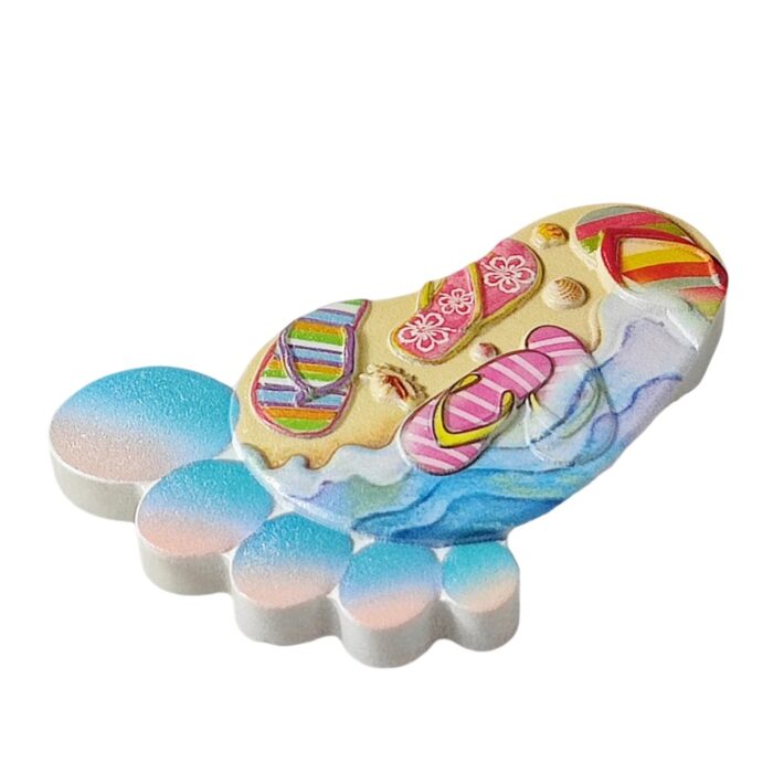 tropical beach footprint fridge magnet – summer flip flop sand print travel gift for coastal vibes decor