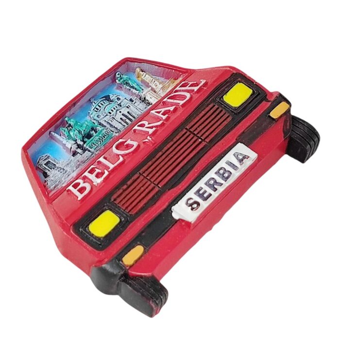 belgrade serbia fridge magnet – red car design with iconic city landmarks travel gift for road trip fans