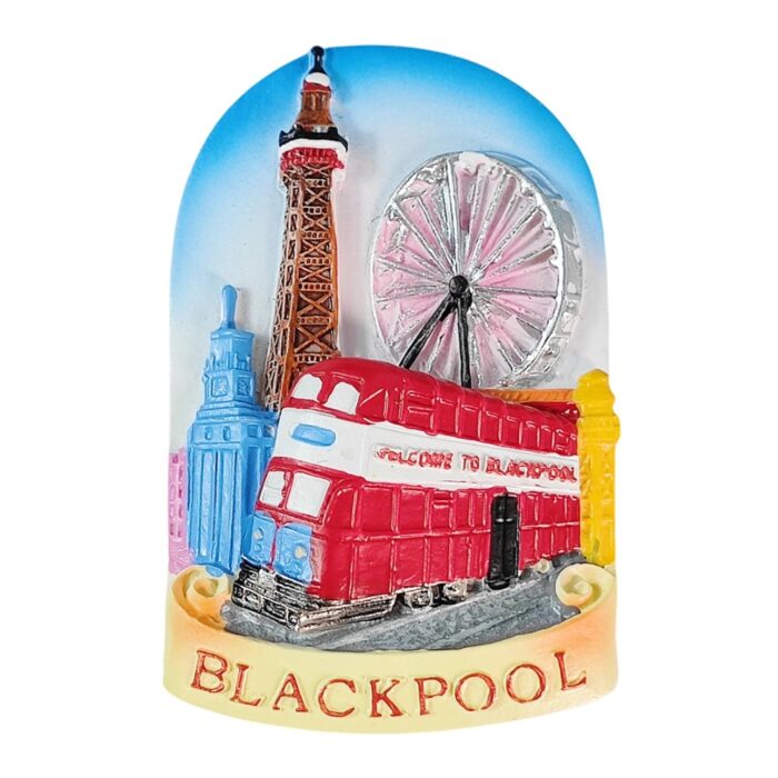 blackpool uk fridge magnet – tram, tower & ferris wheel fun travel souvenir for british seaside fans