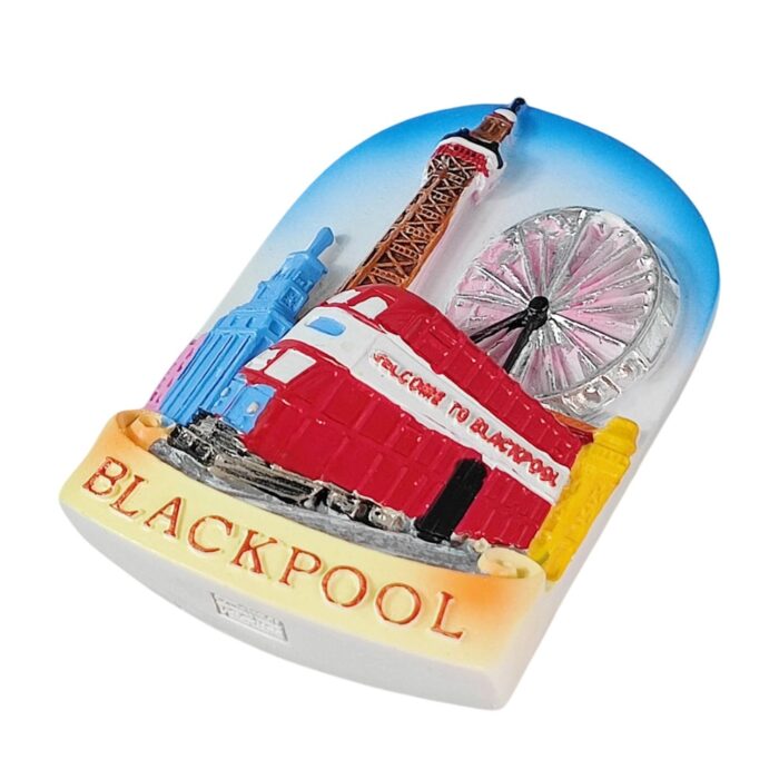 blackpool uk fridge magnet – tram, tower & ferris wheel fun travel souvenir for british seaside fans