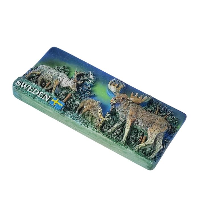 sweden fridge magnet – northern lights moose scene travel souvenir from nordic wilderness