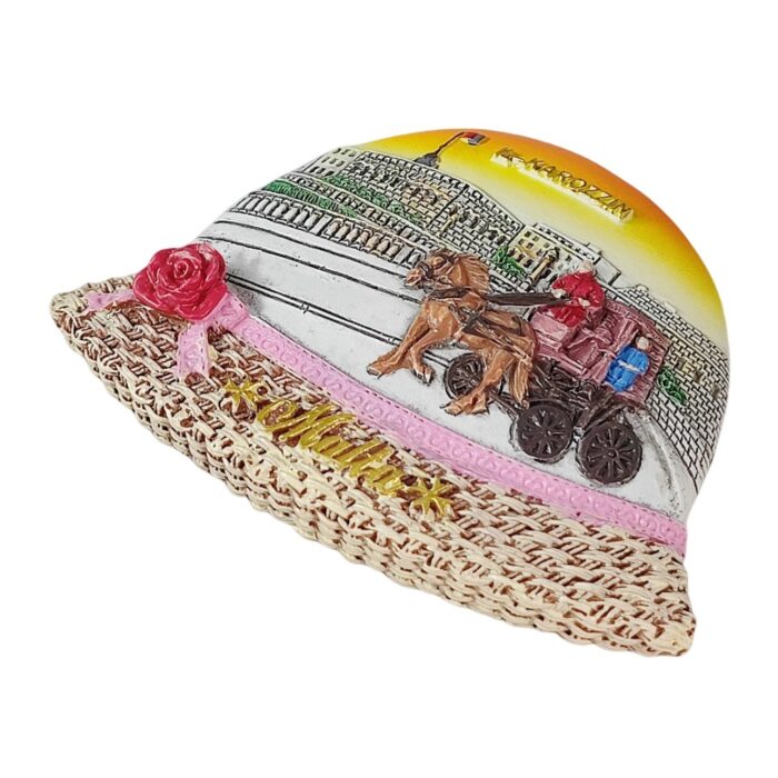 malta hat shape fridge magnet with horse carriage – island heritage travel gift & cute kitchen decoration