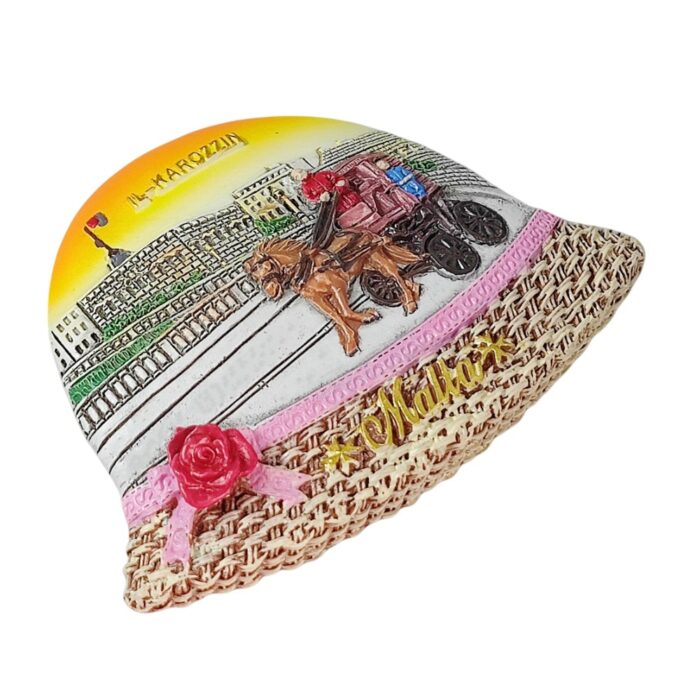 malta hat shape fridge magnet with horse carriage – island heritage travel gift & cute kitchen decoration