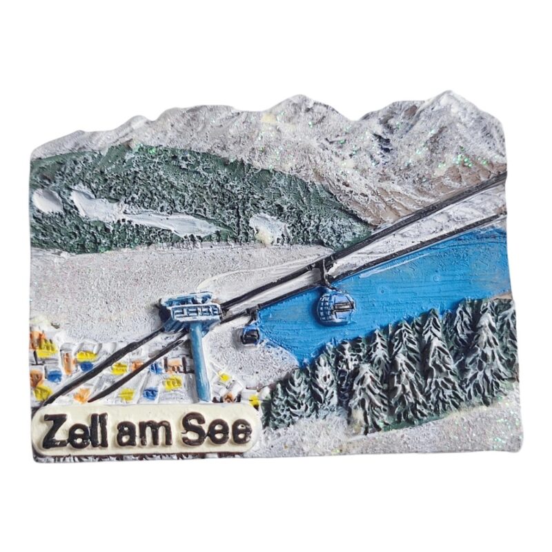 zell am see austria fridge magnet – alpine mountain cable car souvenir & ski town whiteboard decor