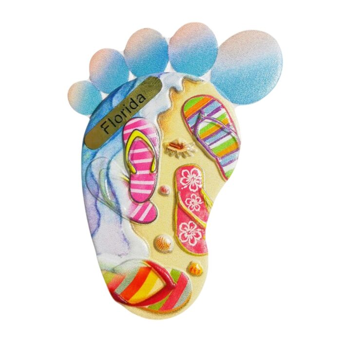florida flip flop footprint fridge magnet – colorful beach travel souvenir & fun whiteboard decoration