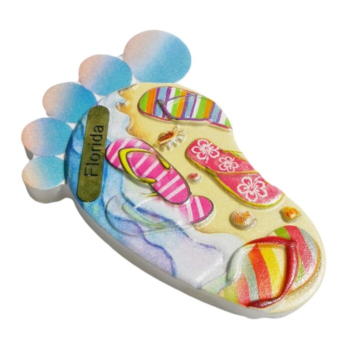 florida flip flop footprint fridge magnet – colorful beach travel souvenir & fun whiteboard decoration