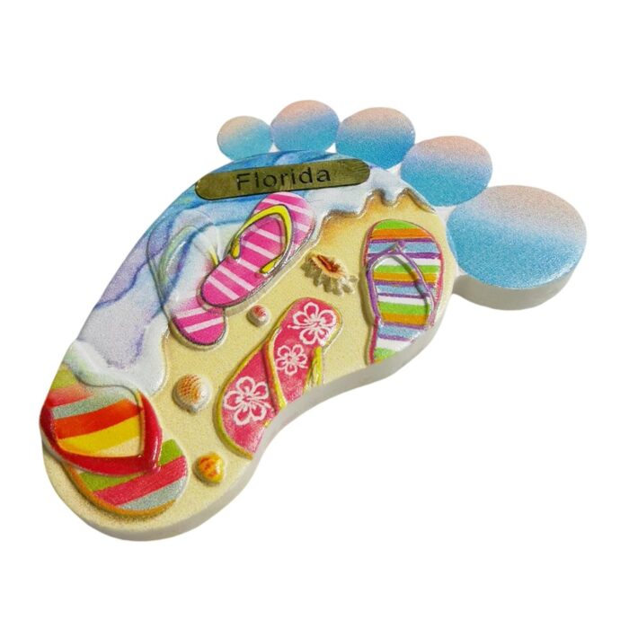 florida flip flop footprint fridge magnet – colorful beach travel souvenir & fun whiteboard decoration
