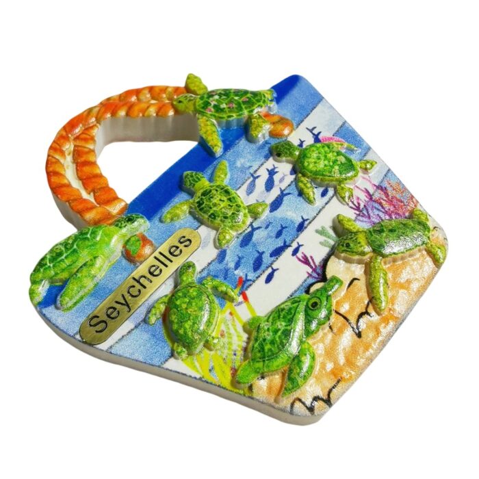 seychelles sea turtle fridge magnet – underwater paradise travel souvenir & unique whiteboard decor