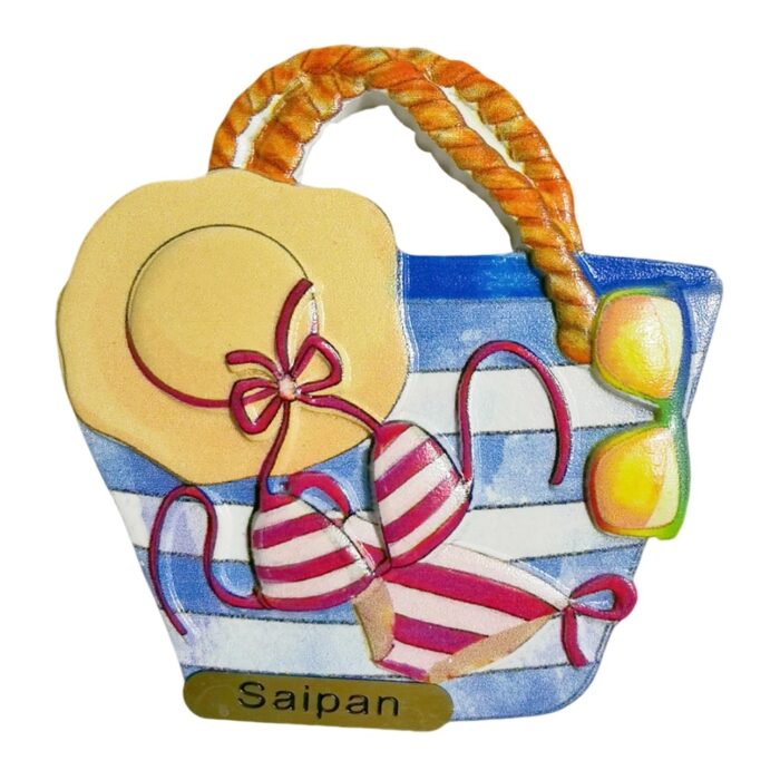 saipan beach vibes fridge magnet – bikini bag island travel souvenir & chill whiteboard ornament