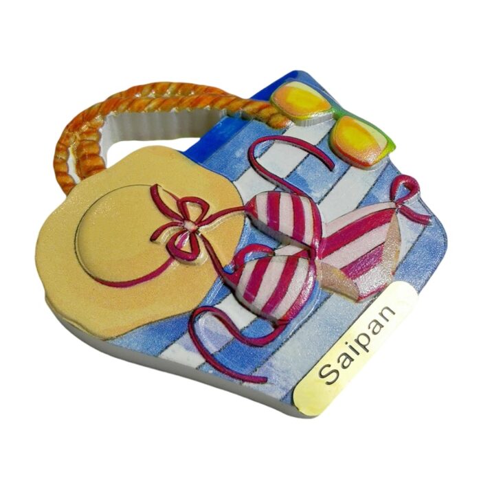 saipan beach vibes fridge magnet – bikini bag island travel souvenir & chill whiteboard ornament