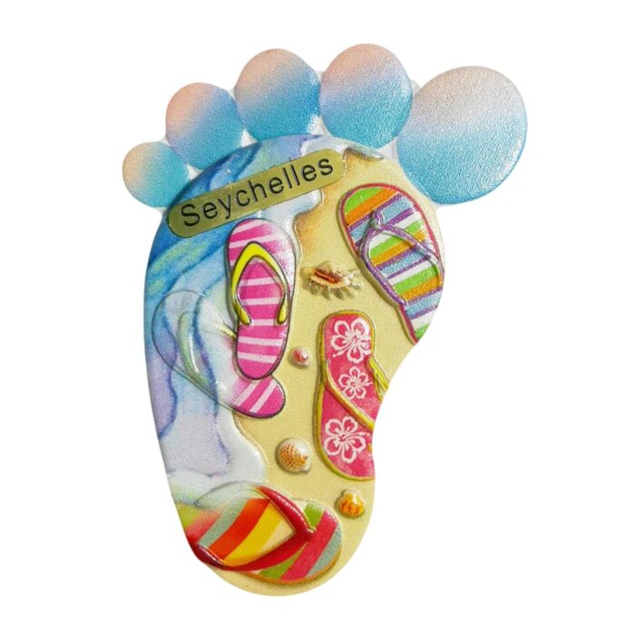 seychelles flip flop foot fridge magnet – tropical island souvenir gift & beachy whiteboard accent