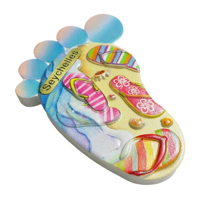 seychelles flip flop foot fridge magnet – tropical island souvenir gift & beachy whiteboard accent