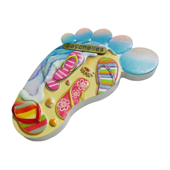 seychelles flip flop foot fridge magnet – tropical island souvenir gift & beachy whiteboard accent