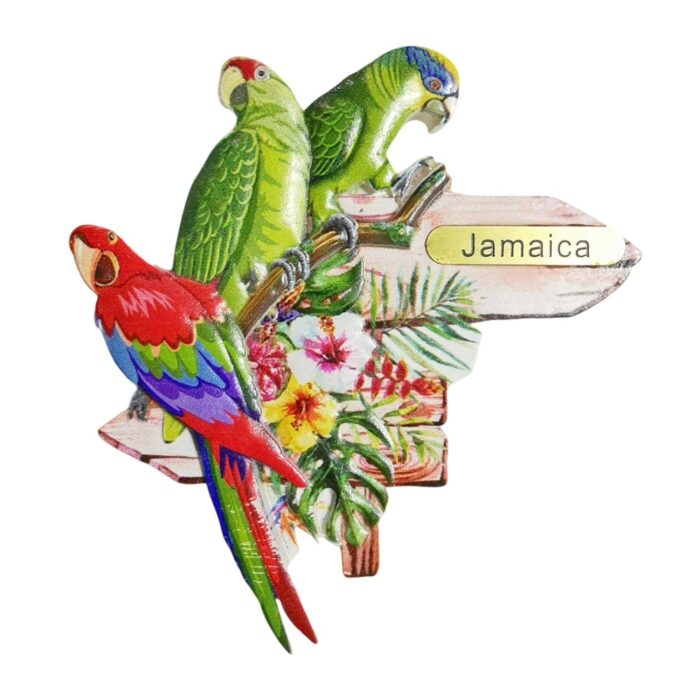 jamaica parrots and flowers fridge magnet – vibrant caribbean souvenir gift & nature whiteboard art