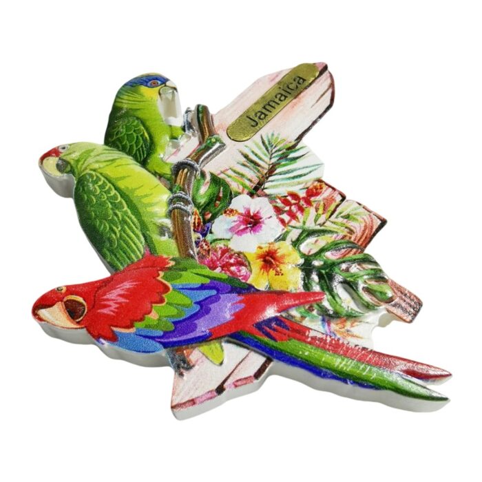 jamaica parrots and flowers fridge magnet – vibrant caribbean souvenir gift & nature whiteboard art