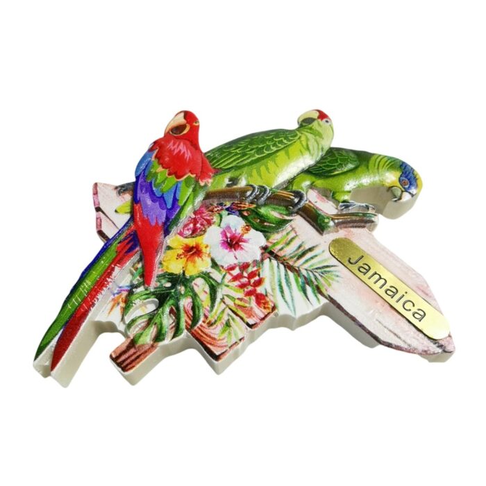 jamaica parrots and flowers fridge magnet – vibrant caribbean souvenir gift & nature whiteboard art