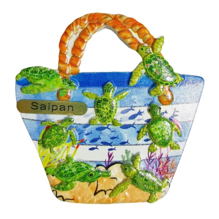 saipan turtle beach bag fridge magnet – ocean island travel souvenir gift & coastal whiteboard style
