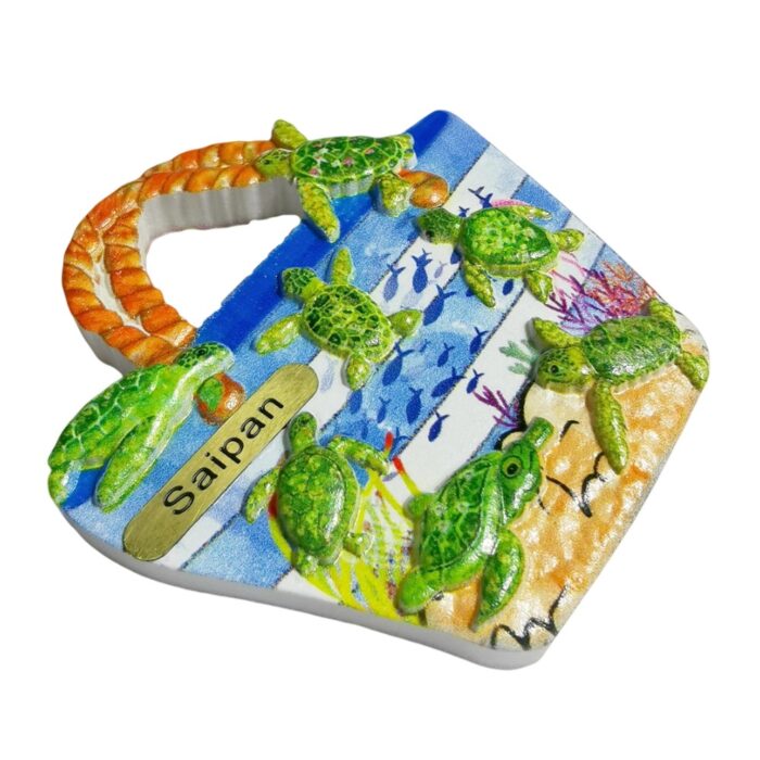 saipan turtle beach bag fridge magnet – ocean island travel souvenir gift & coastal whiteboard style