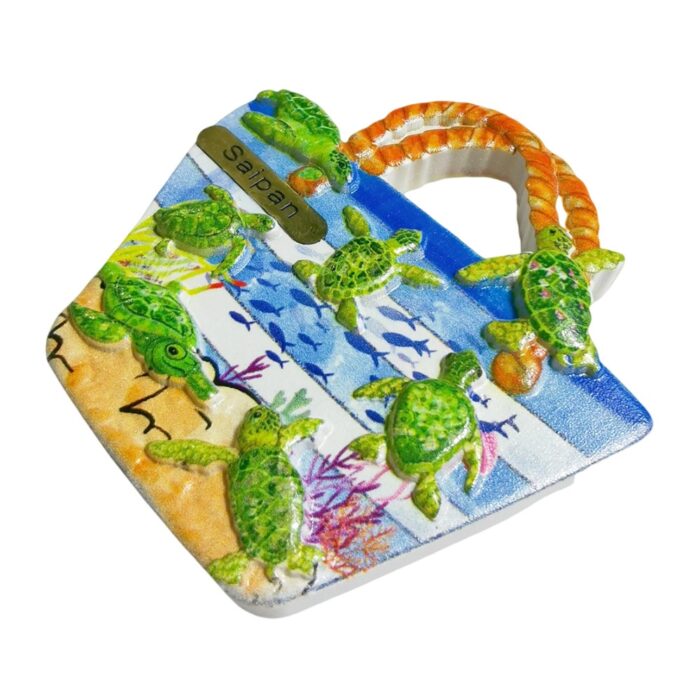 saipan turtle beach bag fridge magnet – ocean island travel souvenir gift & coastal whiteboard style