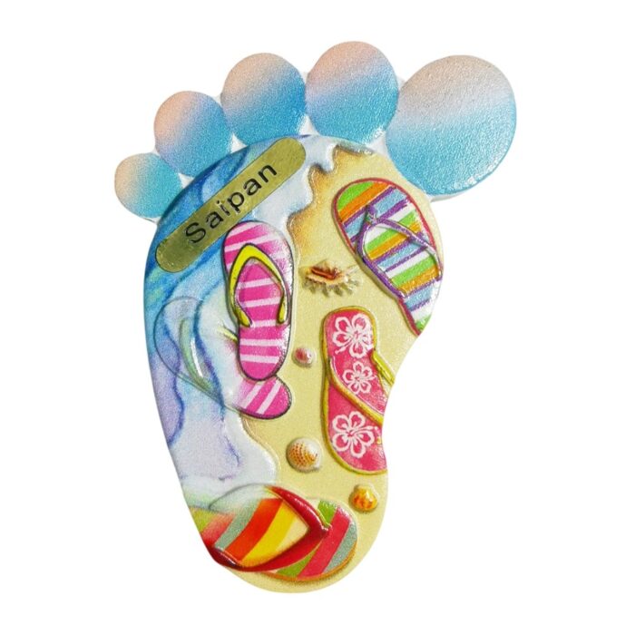 saipan flip flop footprint fridge magnet – pacific island souvenir gift & cheerful whiteboard charm