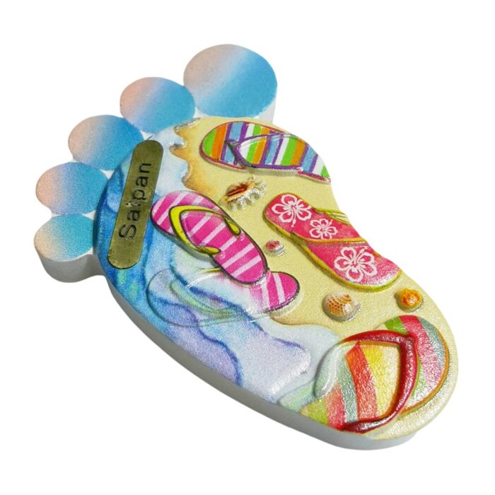 saipan flip flop footprint fridge magnet – pacific island souvenir gift & cheerful whiteboard charm