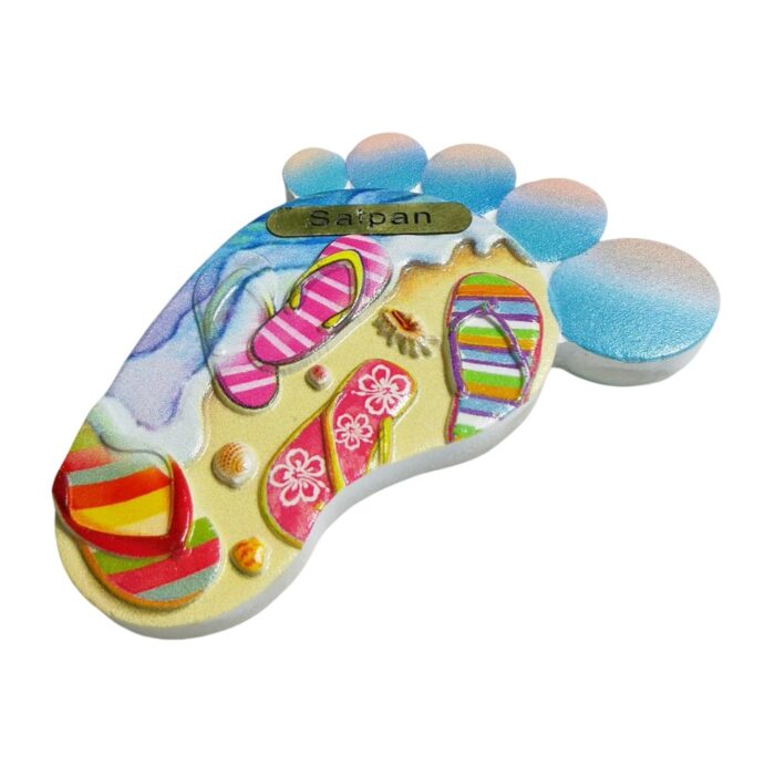 saipan flip flop footprint fridge magnet – pacific island souvenir gift & cheerful whiteboard charm