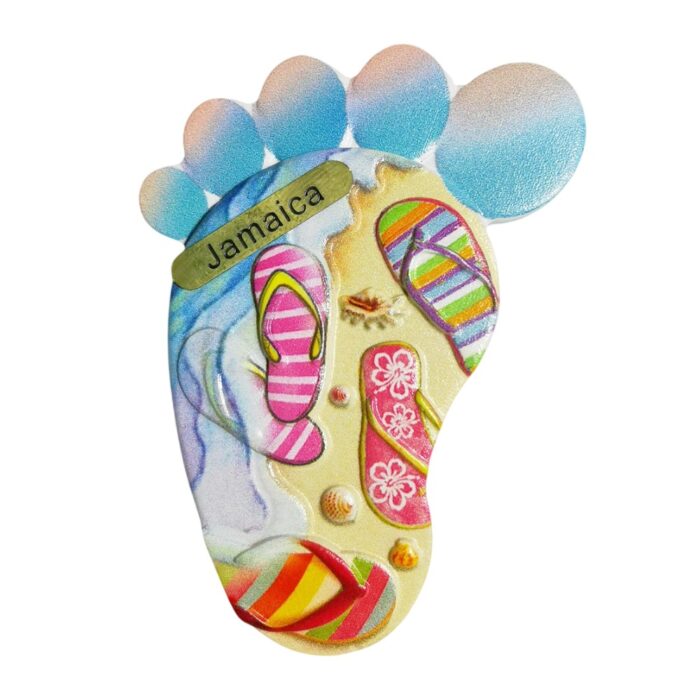 jamaica footprint beach fridge magnet – caribbean flip flop travel souvenir gift & tropical whiteboard decor