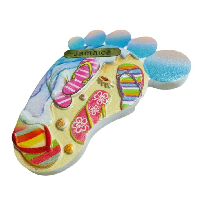 jamaica footprint beach fridge magnet – caribbean flip flop travel souvenir gift & tropical whiteboard decor