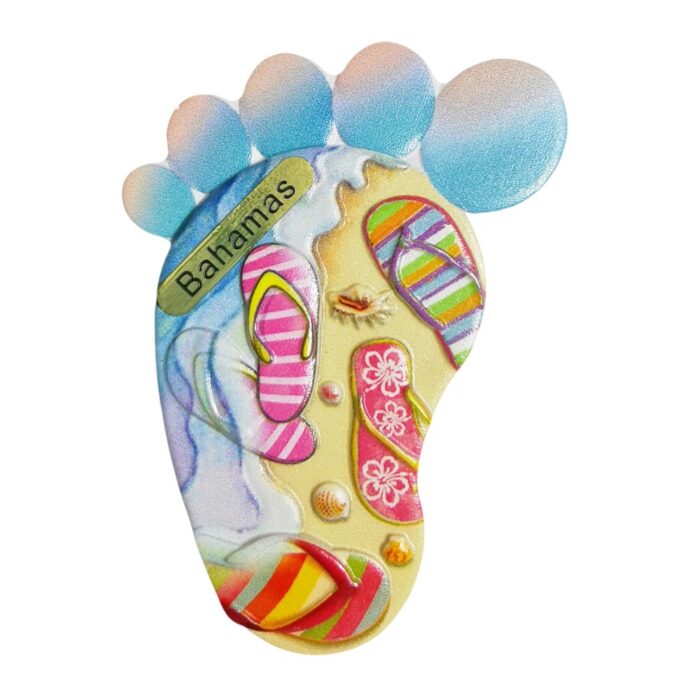 bahamas foot shape fridge magnet – colorful island flip flops souvenir gift & ocean whiteboard art