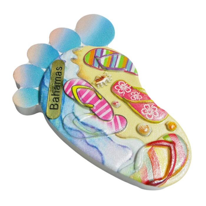 bahamas foot shape fridge magnet – colorful island flip flops souvenir gift & ocean whiteboard art