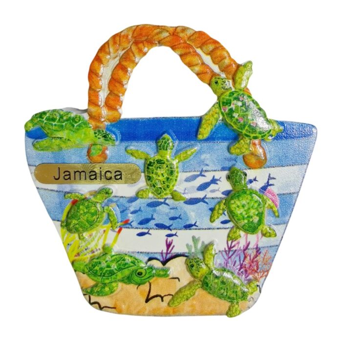 jamaica sea turtle bag fridge magnet – caribbean ocean life travel souvenir & exotic whiteboard display