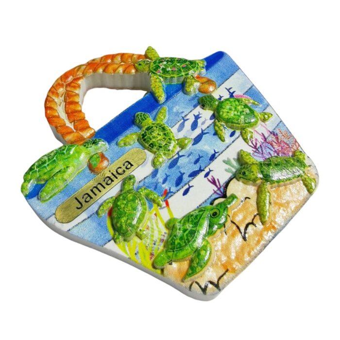 jamaica sea turtle bag fridge magnet – caribbean ocean life travel souvenir & exotic whiteboard display