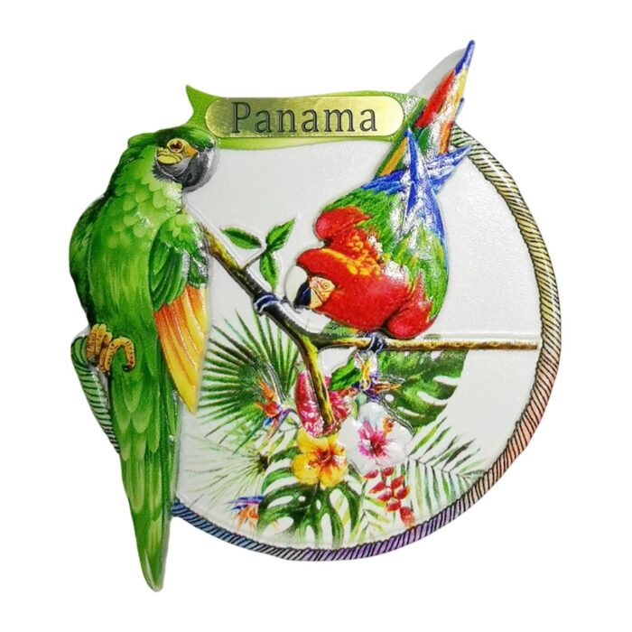 panama parrots fridge magnet rainforest exotic bird gift & nature travel collectible