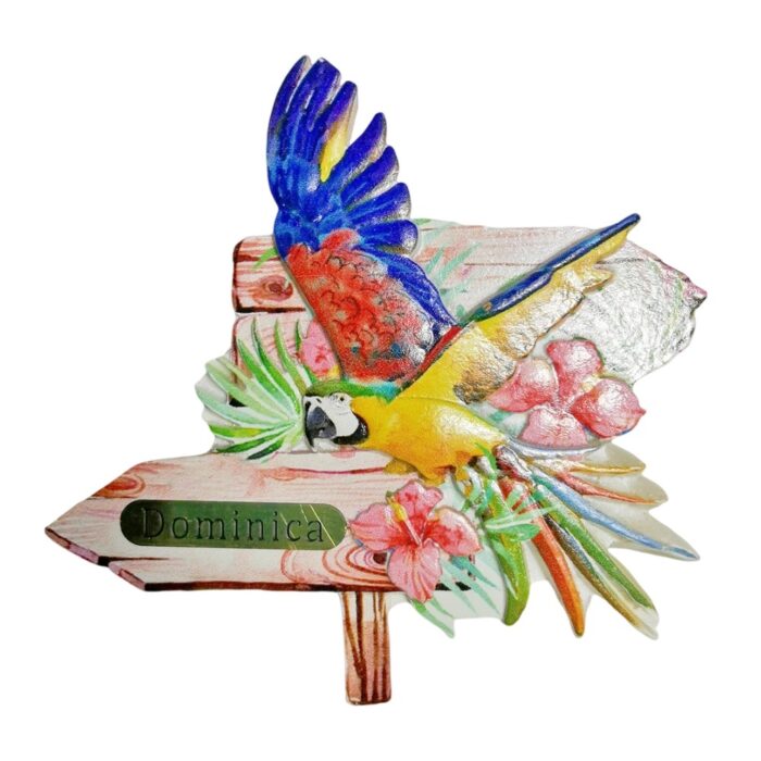 dominica parrot signpost fridge magnet – caribbean travel souvenir gift & colorful whiteboard decor