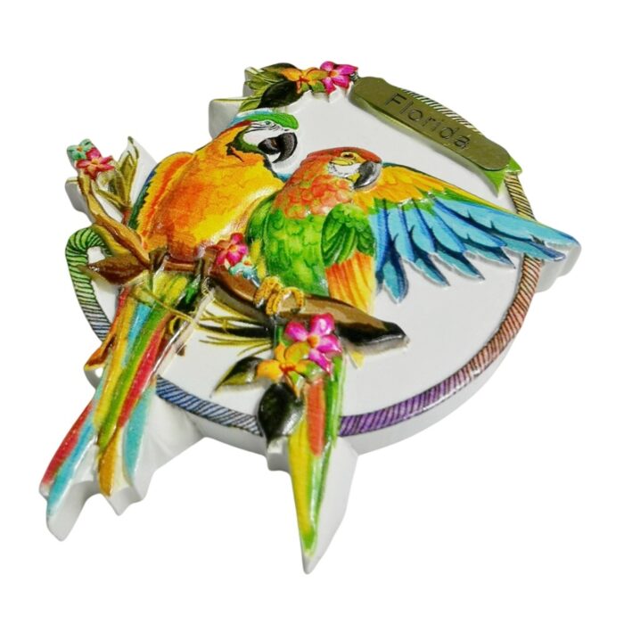 florida tropical parrots fridge magnet – usa travel souvenir gift & jungle bird whiteboard decor
