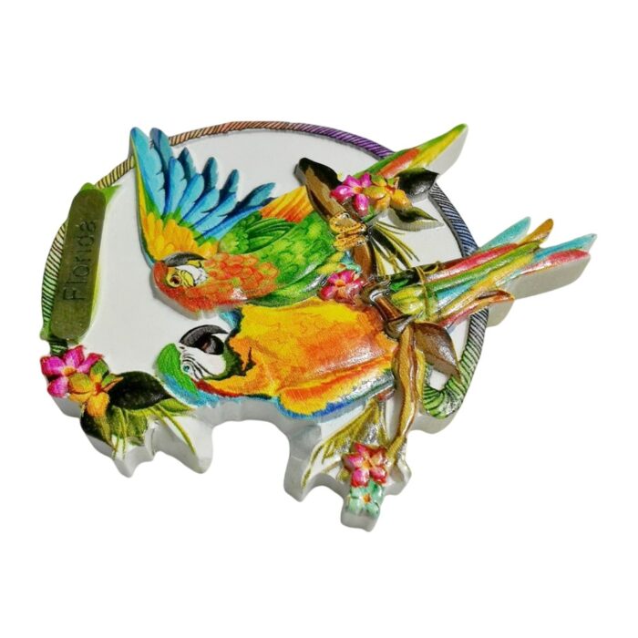 florida tropical parrots fridge magnet – usa travel souvenir gift & jungle bird whiteboard decor