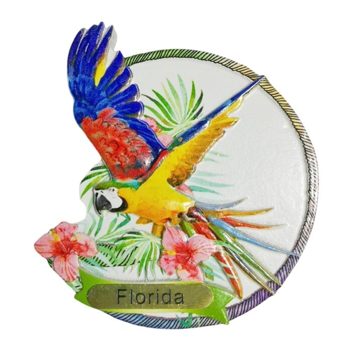florida macaw flying bird fridge magnet – bright usa souvenir gift & exotic whiteboard decoration