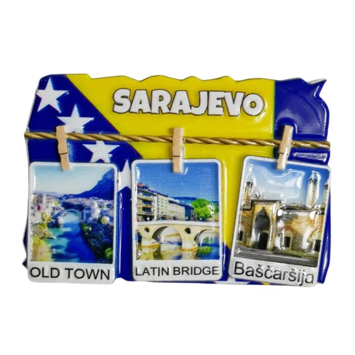 sarajevo landmarks fridge magnet – bosnia travel souvenir gift featuring old town, latin bridge & baščaršija