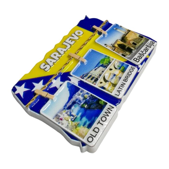 sarajevo landmarks fridge magnet – bosnia travel souvenir gift featuring old town, latin bridge & baščaršija