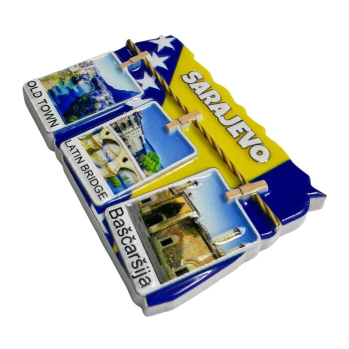 sarajevo landmarks fridge magnet – bosnia travel souvenir gift featuring old town, latin bridge & baščaršija