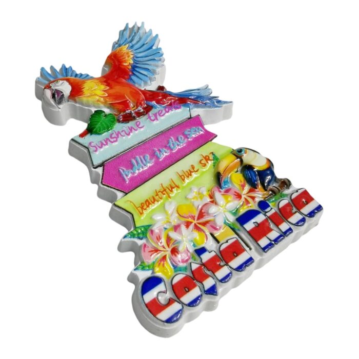 costa rica parrot sign fridge magnet – vibrant jungle travel souvenir gift & tropical whiteboard decor