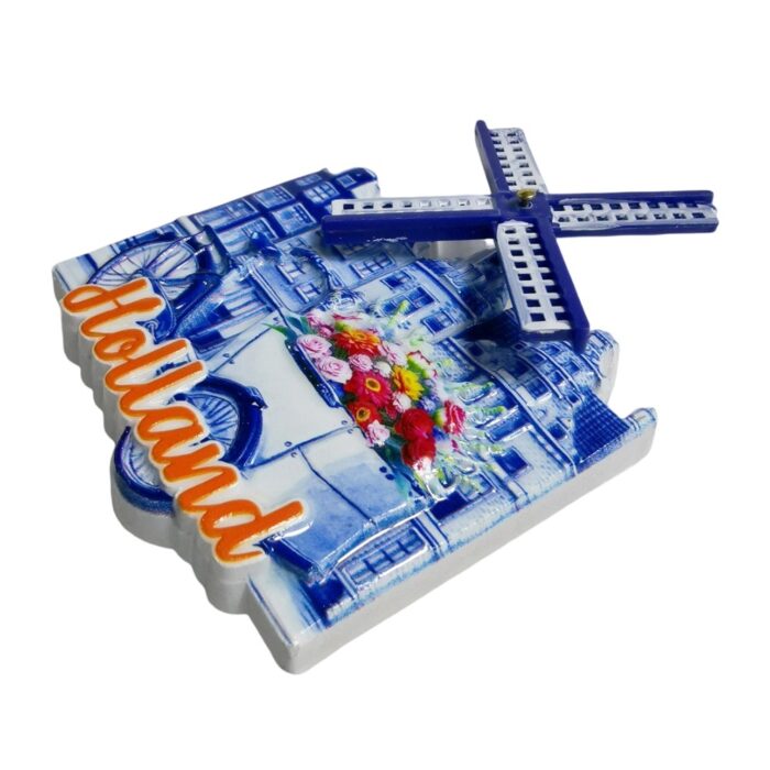 holland windmill fridge magnets – dutch bicycle flower cart design – european travel souvenir & kitchen decor