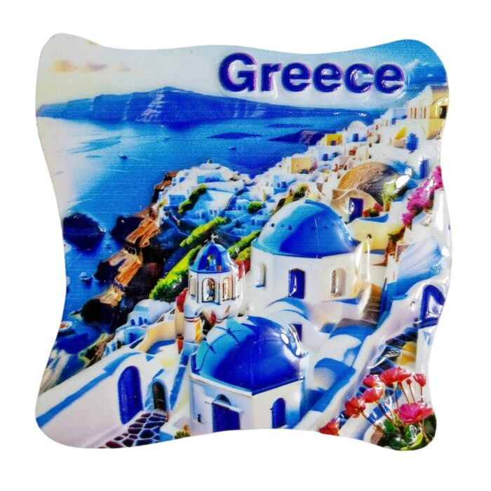 greece santorini view fridge magnets – mediterranean island scene – blue dome souvenir gift & whiteboard art